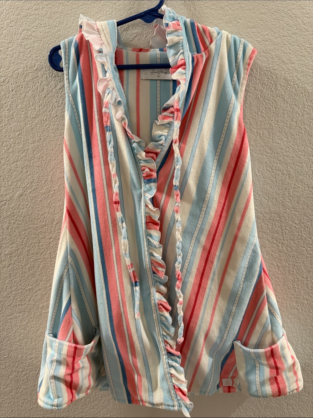 Sweet Honey Plush Striped Ruffle Hooded Swim Cover Up